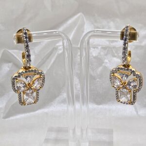 Gold Plated Cubic Zirconia Dangle Stud Earrings 1.5 in.
